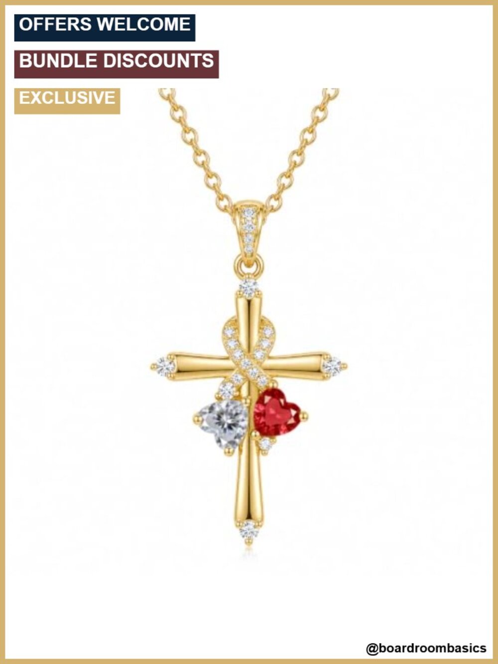 Infinity Cross Necklace with 2 Birthstones Stainless Steel Chain